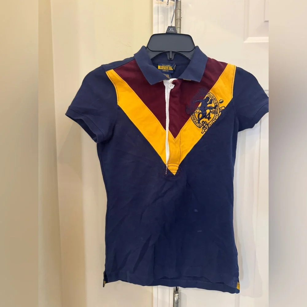 Polo Ralph Lauren, rugby, shirt, size, extra small - Navy, Yellow, and‎ Burgundy